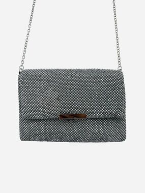 La Regale Silver Sparkle Crossbody Bag Rhinestone Evening Formal Clutch Glam